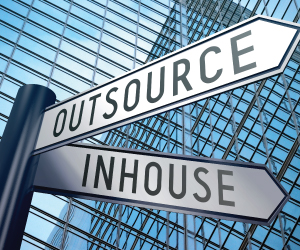 OpenWorks image with arrows indicating the choice of outsourcing or insourcing FM services